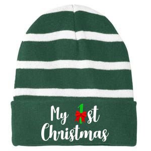 My 1st Christmas Striped Beanie with Solid Band