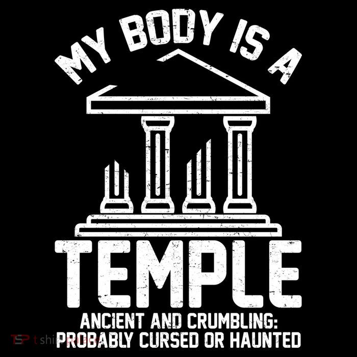 My Body Is A Temple Ancient Crumbling Probably Cursed Haunted Flexfit Unipanel Trucker Cap