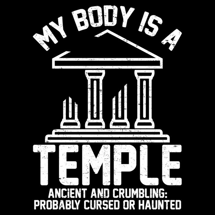 My Body Is A Temple Ancient Crumbling Probably Cursed Haunted Drawstring Bag