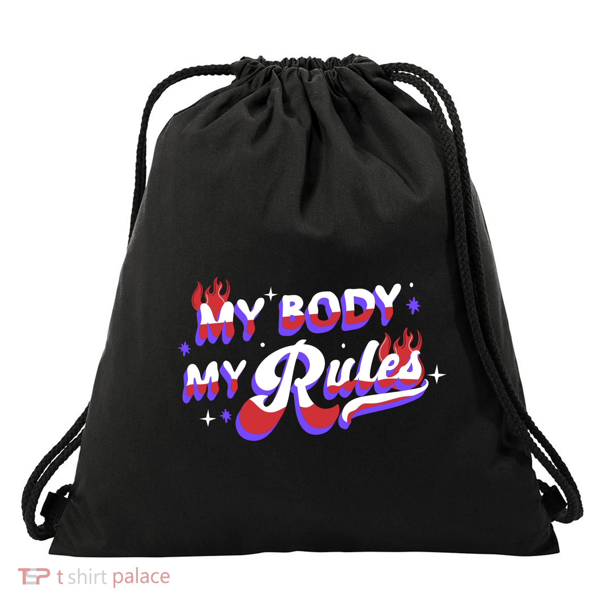 My Body My Rules Drawstring Bag