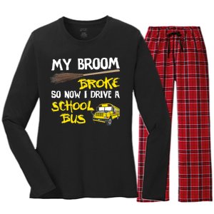 My Broom Broke Drive School Bus Women's Long Sleeve Flannel Pajama Set 