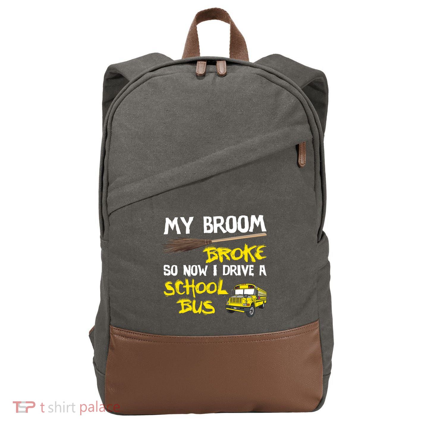 My Broom Broke Drive School Bus Cotton Canvas Backpack