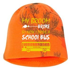 My Broom Broke So Now I Drive A School Bus Kati - Camo Knit Beanie