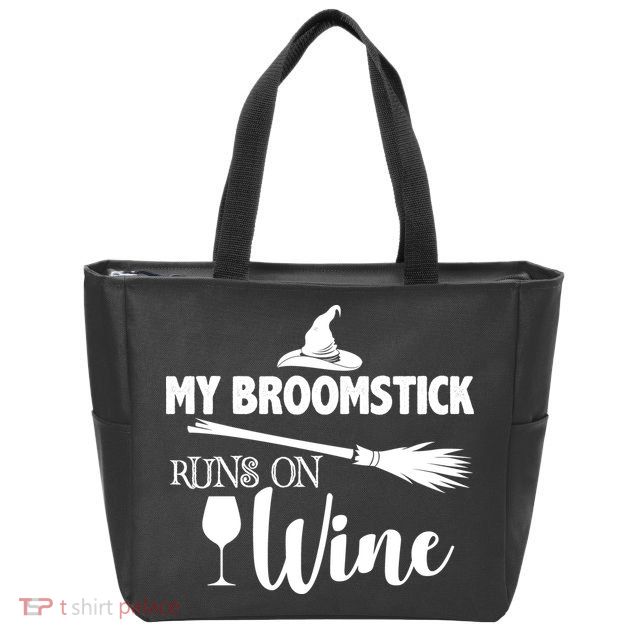 My Broomstick Runs On Wine Zip Tote Bag