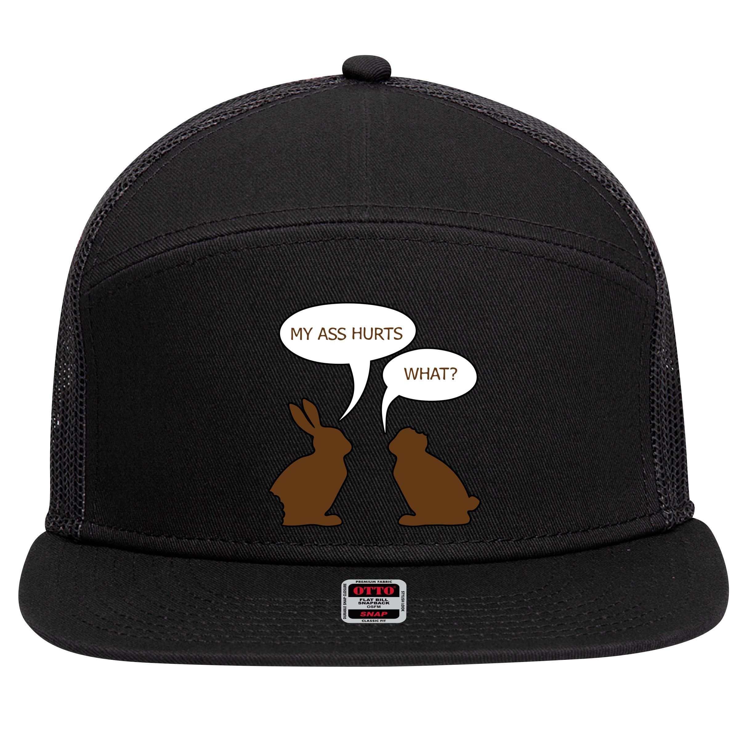 My Butt Hurts Funny Easter Chocolate Bunny 7 Panel Mesh Trucker Snapback Hat