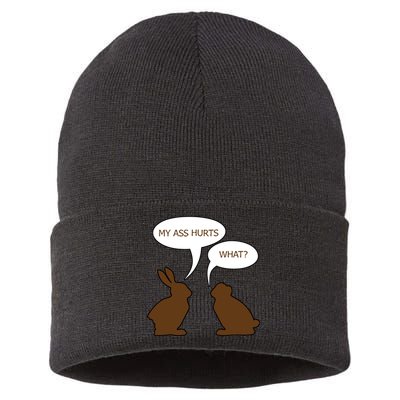 My Butt Hurts Funny Easter Chocolate Bunny Sustainable Knit Beanie