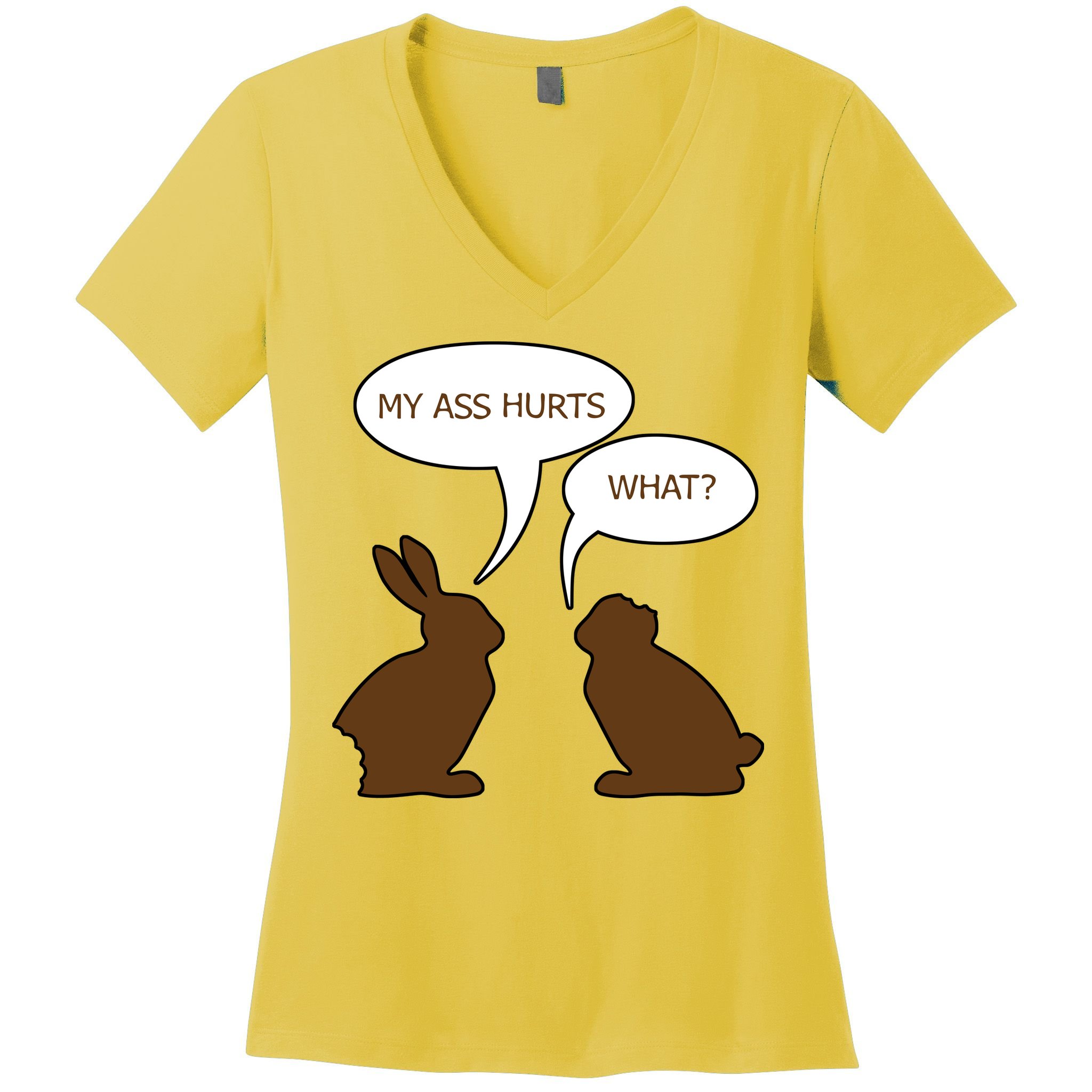 My Butt Hurts Funny Easter Chocolate Bunny Women's V-Neck T-Shirt