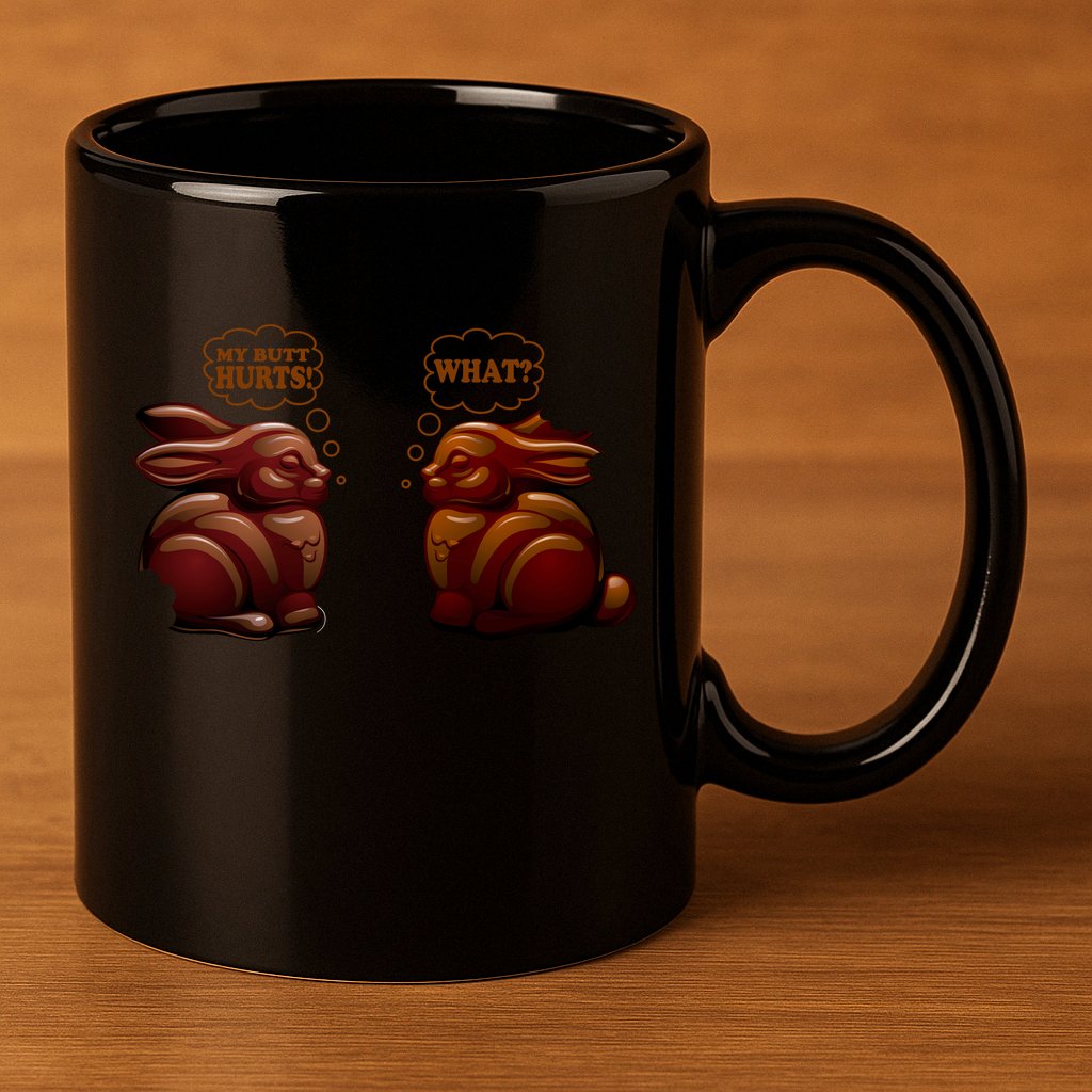 My Butt Hurts! What? Funny Easter Chocolate Bunny Bunnies 11oz C Handle Ceramic Mug