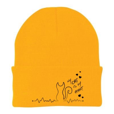 My Cat Is My heart Pulse Knit Cap Winter Beanie