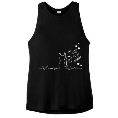 My Cat Is My heart Pulse Ladies PosiCharge Tri-Blend Wicking Tank