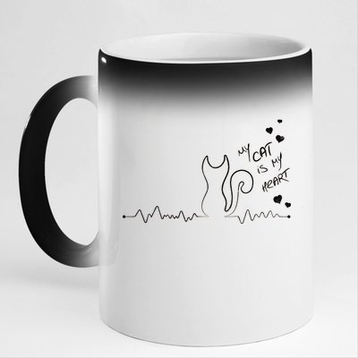 My Cat Is My heart Pulse 11oz Black Color Changing Mug