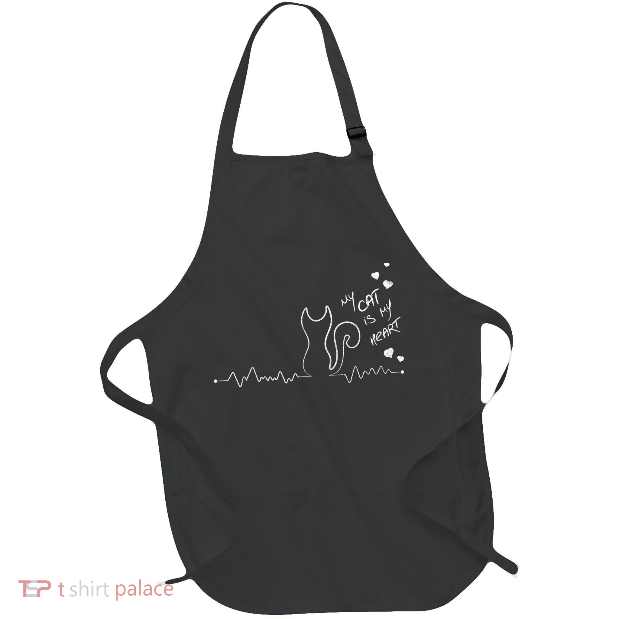 My Cat Is My heart Pulse Full-Length Apron With Pockets