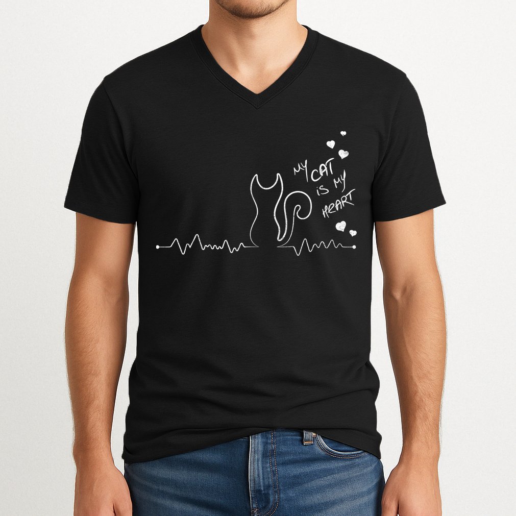 My Cat Is My heart Pulse V-Neck T-Shirt