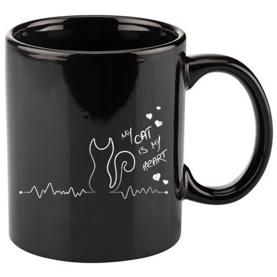My Cat Is My heart Pulse 11oz C Handle Ceramic Mug