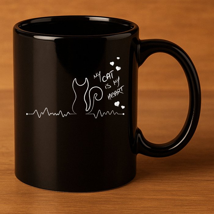 My Cat Is My heart Pulse 11oz C Handle Ceramic Mug