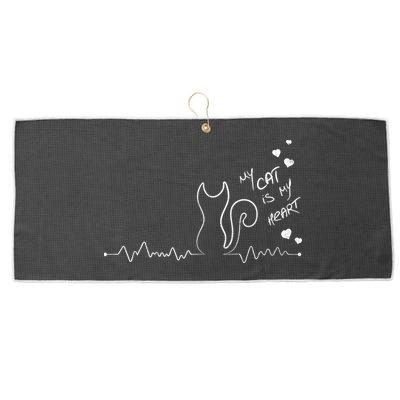 My Cat Is My heart Pulse Large Microfiber Waffle Golf Towel