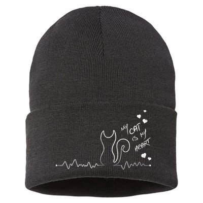 My Cat Is My heart Pulse Sustainable Knit Beanie