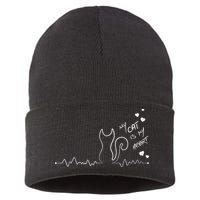 My Cat Is My heart Pulse Sustainable Knit Beanie