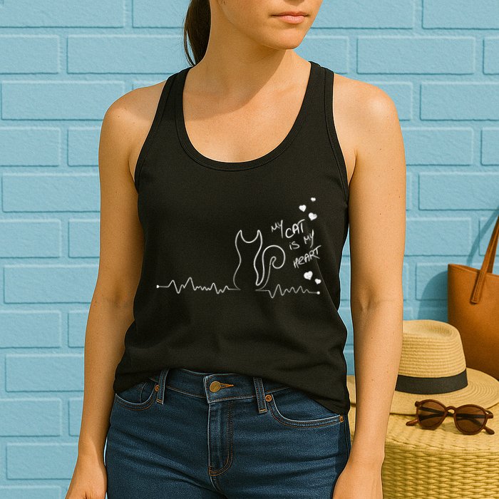 My Cat Is My heart Pulse Womens Tank Top