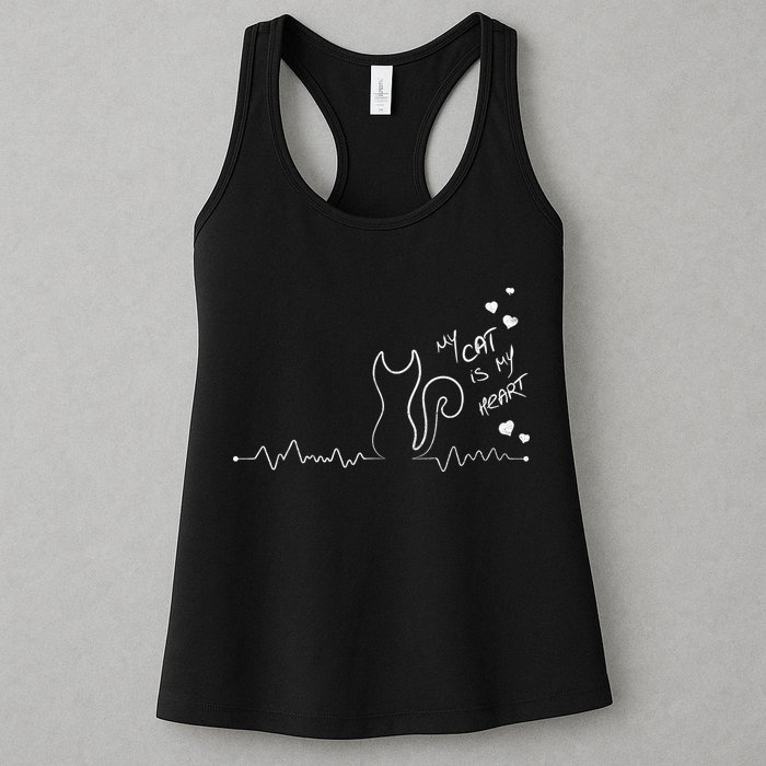My Cat Is My heart Pulse Womens Tank Top