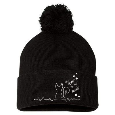 My Cat Is My heart Pulse Pom Pom 12in Knit Beanie
