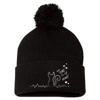 My Cat Is My heart Pulse Pom Pom 12in Knit Beanie