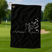 My Cat Is My heart Pulse Golf Towel