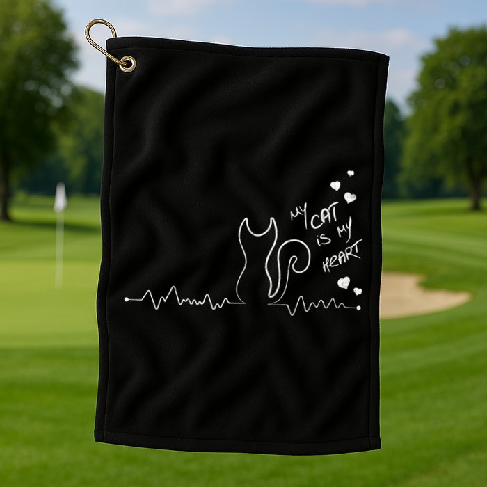 My Cat Is My heart Pulse Golf Towel