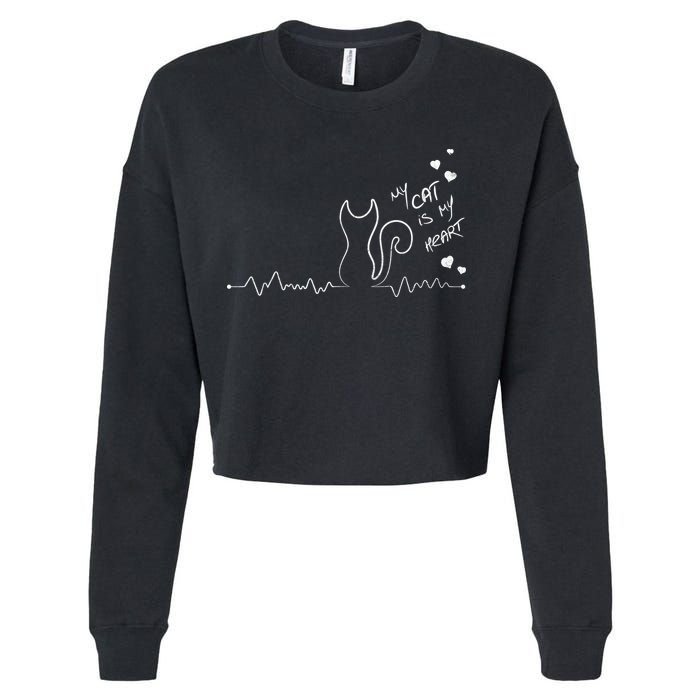 My Cat Is My heart Pulse Cropped Pullover Crew