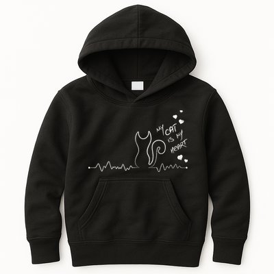 My Cat Is My heart Pulse Kids Hoodie