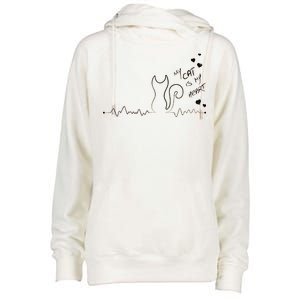 My Cat Is My heart Pulse Womens Funnel Neck Pullover Hood