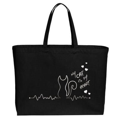 My Cat Is My heart Pulse Cotton Canvas Jumbo Tote