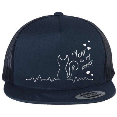 My Cat Is My heart Pulse Flat Bill Trucker Hat