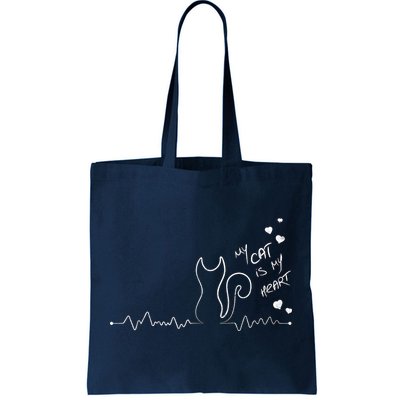 My Cat Is My heart Pulse Tote Bag