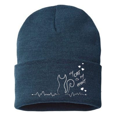 My Cat Is My heart Pulse Sustainable Knit Beanie