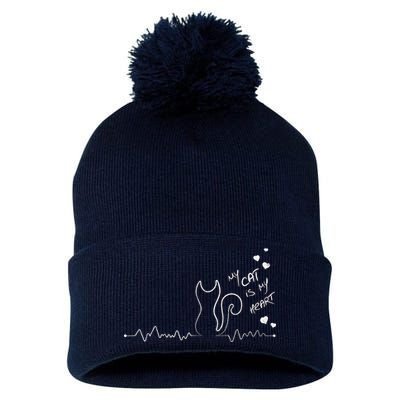 My Cat Is My heart Pulse Pom Pom 12in Knit Beanie