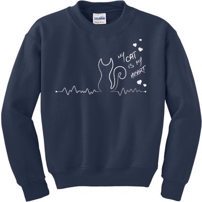 My Cat Is My heart Pulse Kids Sweatshirt