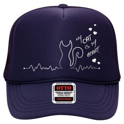 My Cat Is My heart Pulse High Crown Mesh Back Trucker Hat