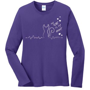 My Cat Is My heart Pulse Ladies Long Sleeve Shirt