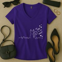 My Cat Is My heart Pulse Women's V-Neck T-Shirt