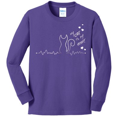 My Cat Is My heart Pulse Kids Long Sleeve Shirt