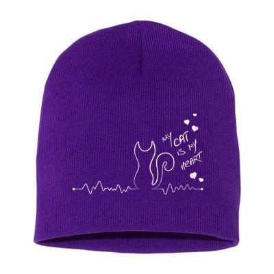 My Cat Is My heart Pulse Short Acrylic Beanie