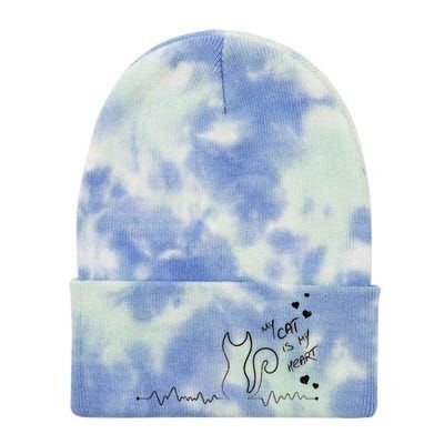 My Cat Is My heart Pulse Tie Dye 12in Knit Beanie