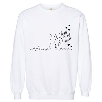 My Cat Is My heart Pulse Garment-Dyed Sweatshirt