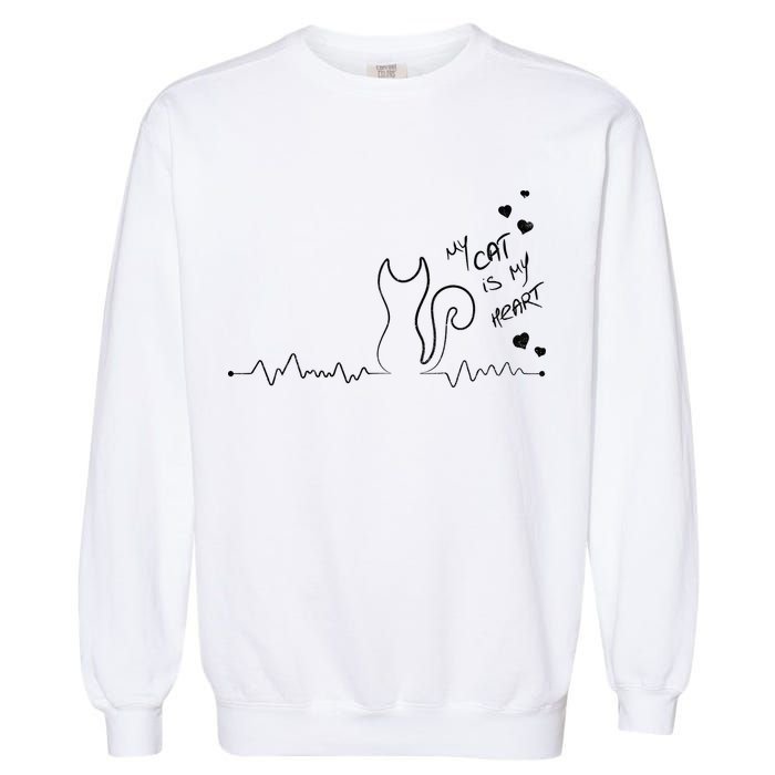 My Cat Is My heart Pulse Garment-Dyed Sweatshirt