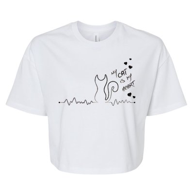 My Cat Is My heart Pulse Bella+Canvas Jersey Crop Tee