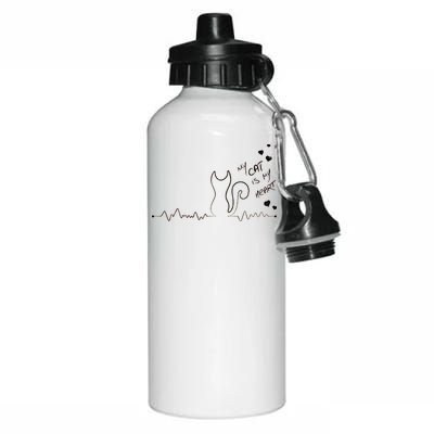 My Cat Is My heart Pulse Aluminum Water Bottle