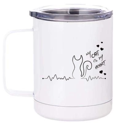 My Cat Is My heart Pulse 12 oz Stainless Steel Tumbler Cup