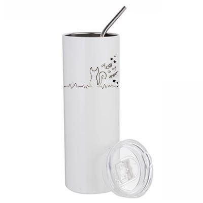 My Cat Is My heart Pulse Stainless Steel Tumbler