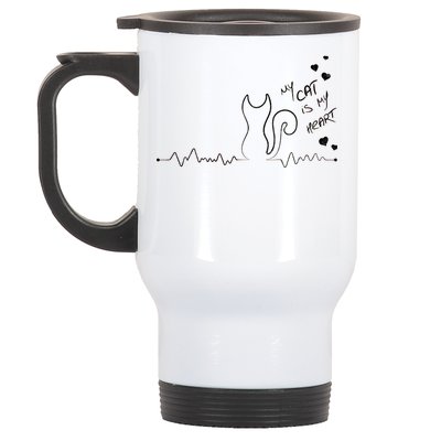 My Cat Is My heart Pulse Stainless Steel Travel Mug